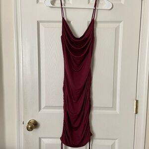 Burgundy Cowl Neck Mini Dress